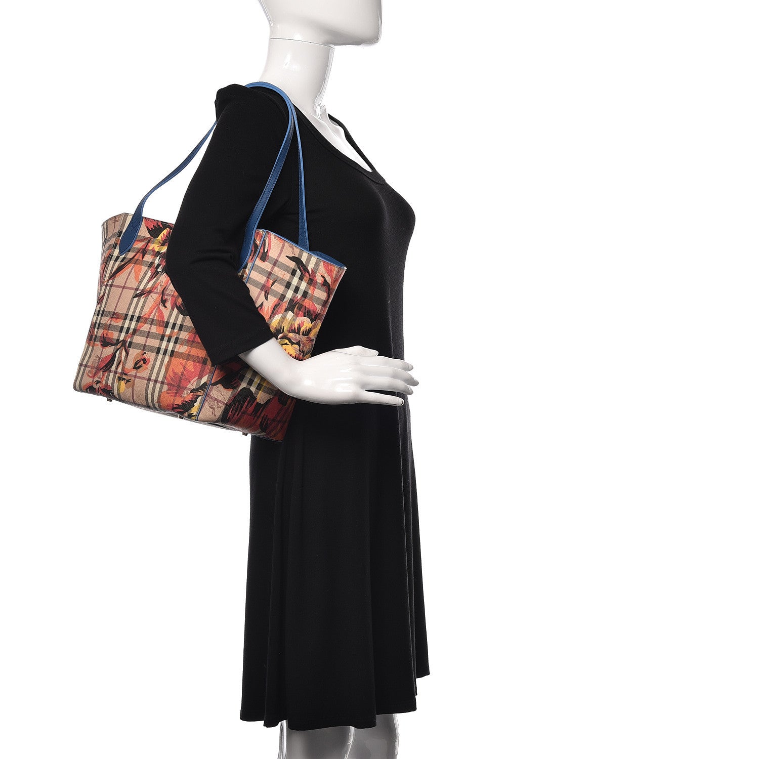 Burberry Haymarket Check Floral Print Small Canterbury Tote Mineral Blue Burnt Orange 1 of 10