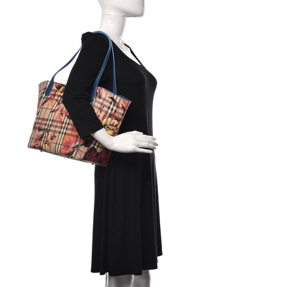 Burberry Haymarket Check Floral Print Small Canterbury Tote Mineral Blue Burnt Orange 1 of 10