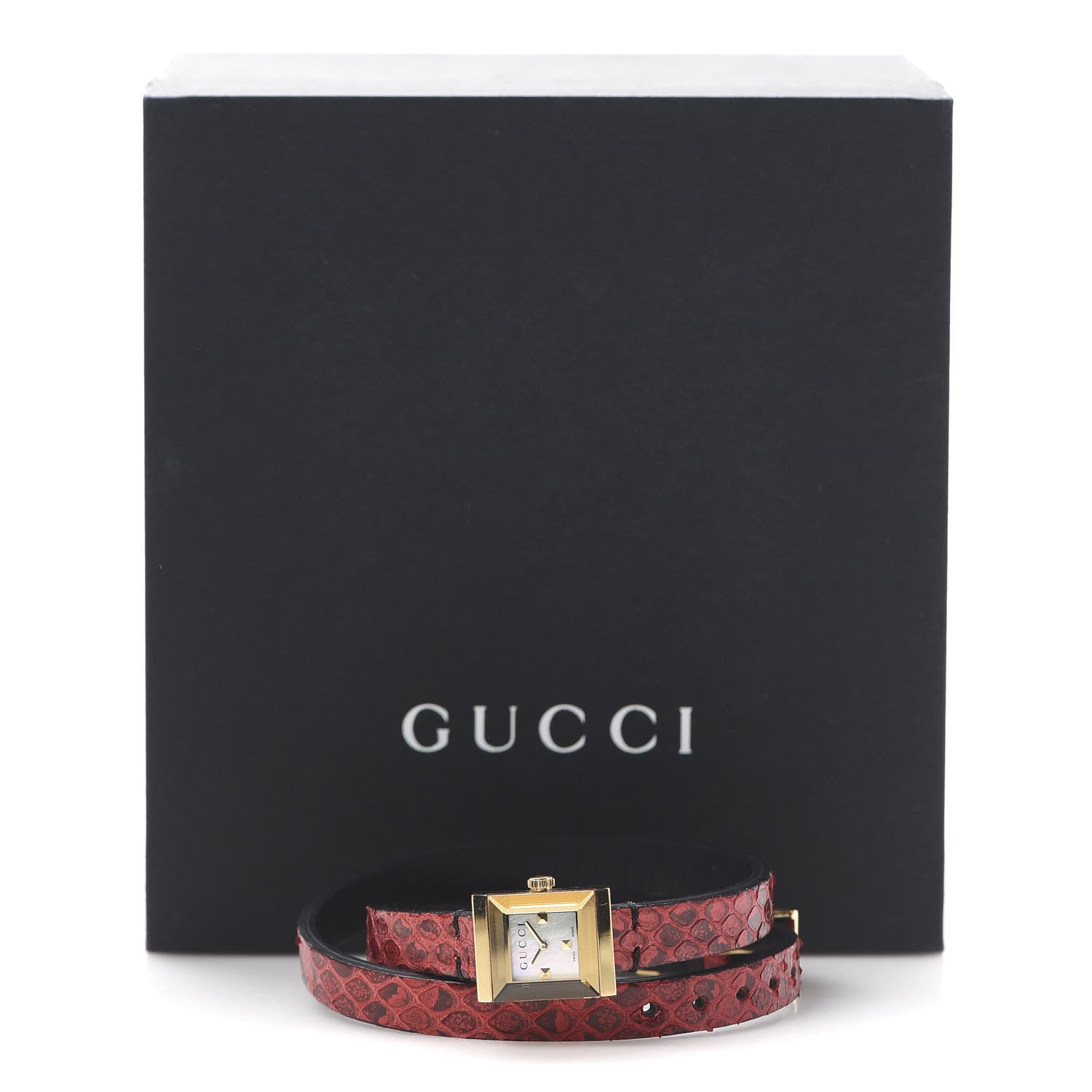 Gucci Stainless Steel Lizard Mother of Pearl 14mm G-Frame Square Double Wrap Quartz Watch 7 of 7