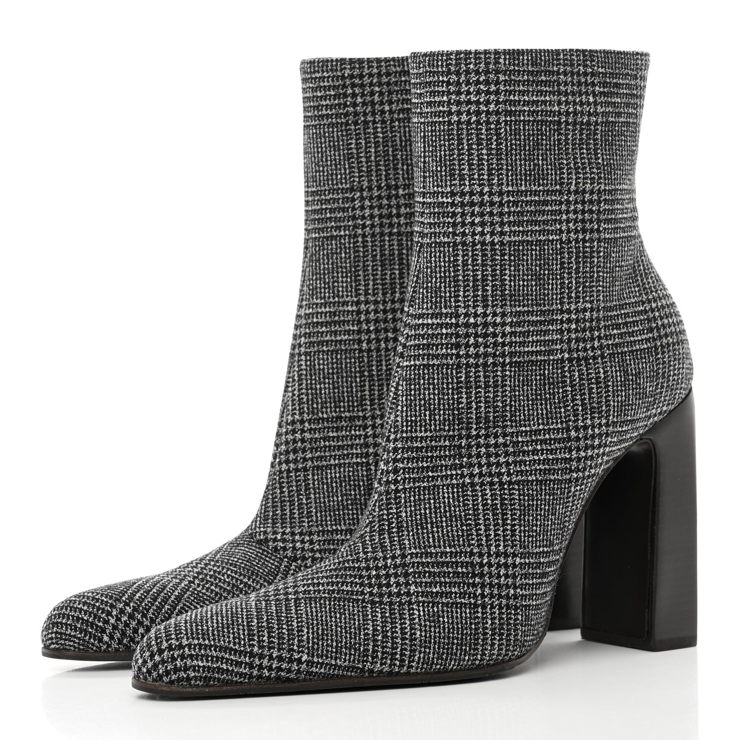 Wool Plaid Ankle Boots 40 Black White