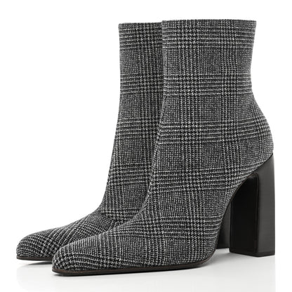 Balenciaga Wool Plaid Ankle Boots 40 Black White 3 of 14