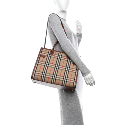 Burberry Calfskin Vintage Check Two Handle Title Bag Archive Beige 2 of 9