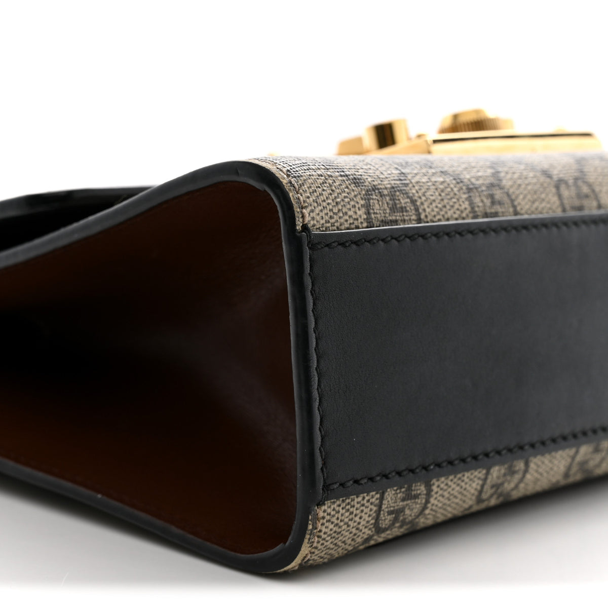Gucci GG Supreme Monogram Calfskin Small Padlock Shoulder Bag Beige Black Cuir 9 of 12