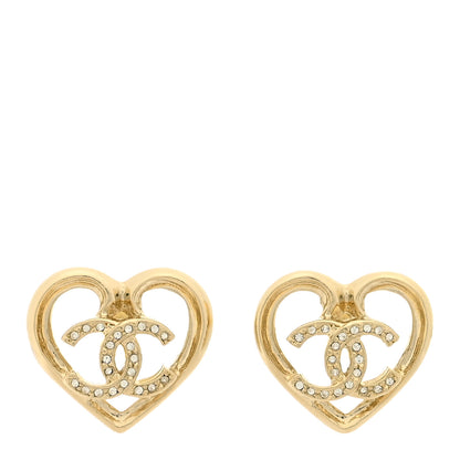 Chanel Metal Crystal CC Logo Heart Earrings Gold 1 of 3