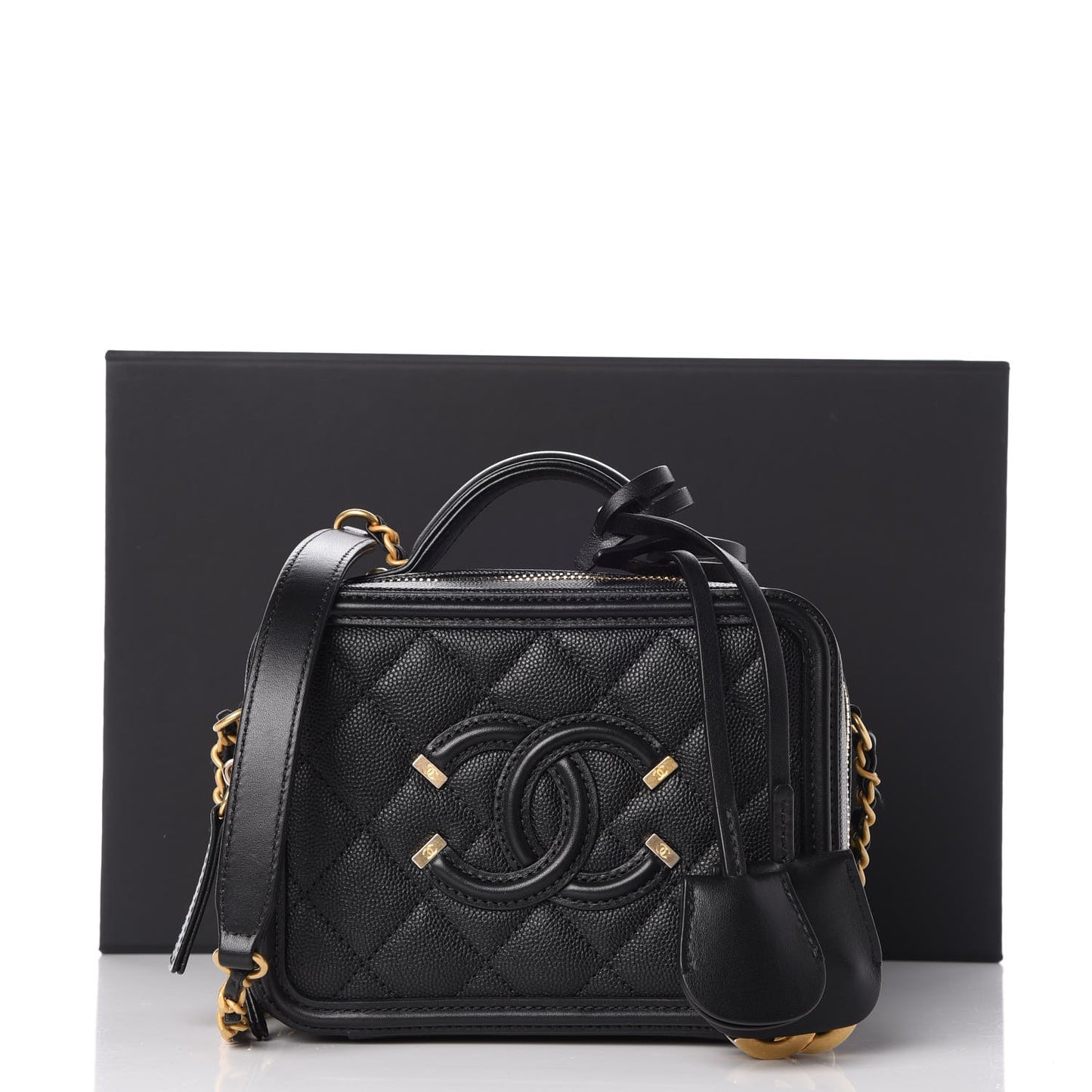 Caviar Quilted Small CC Filigree Vanity Case Black