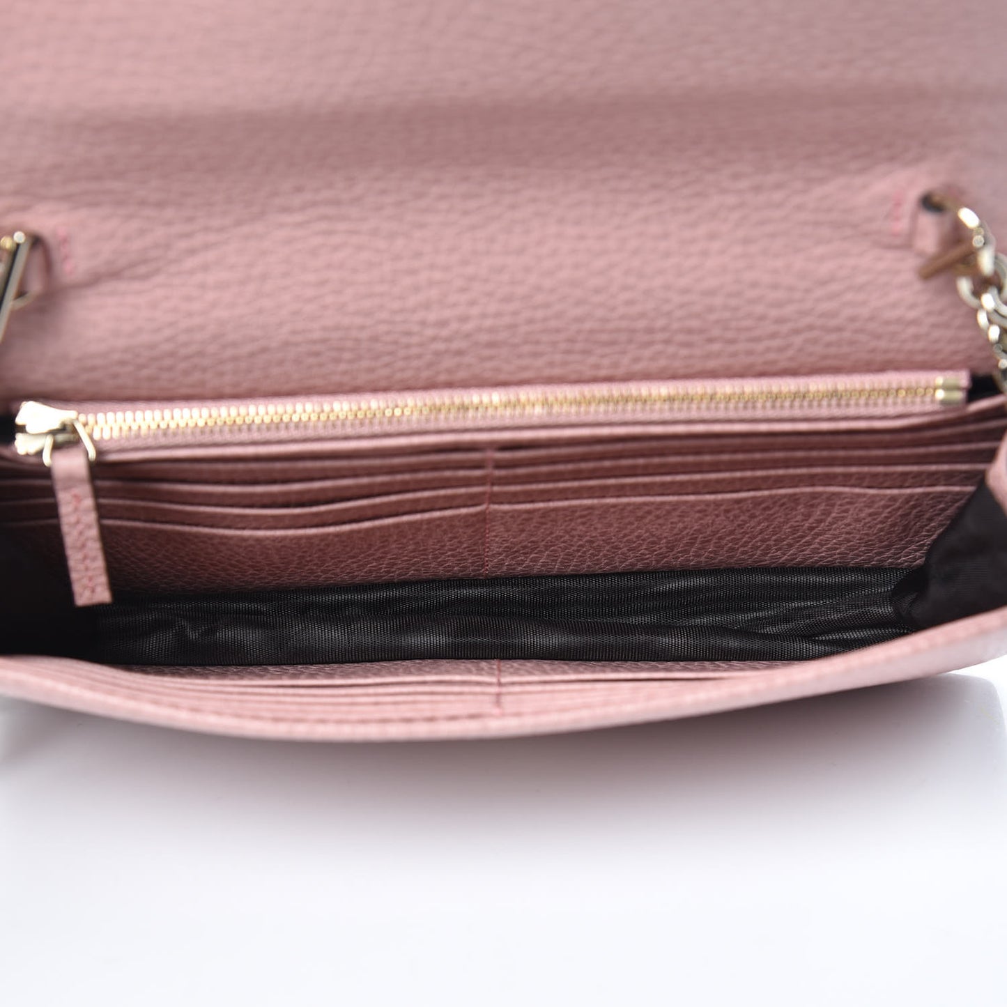 Dollar Calfskin Interlocking G Chain Wallet Soft Pink