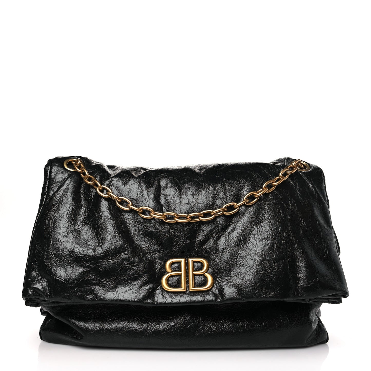 Arena Calfskin Large Monaco Chain Shoulder Bag Black