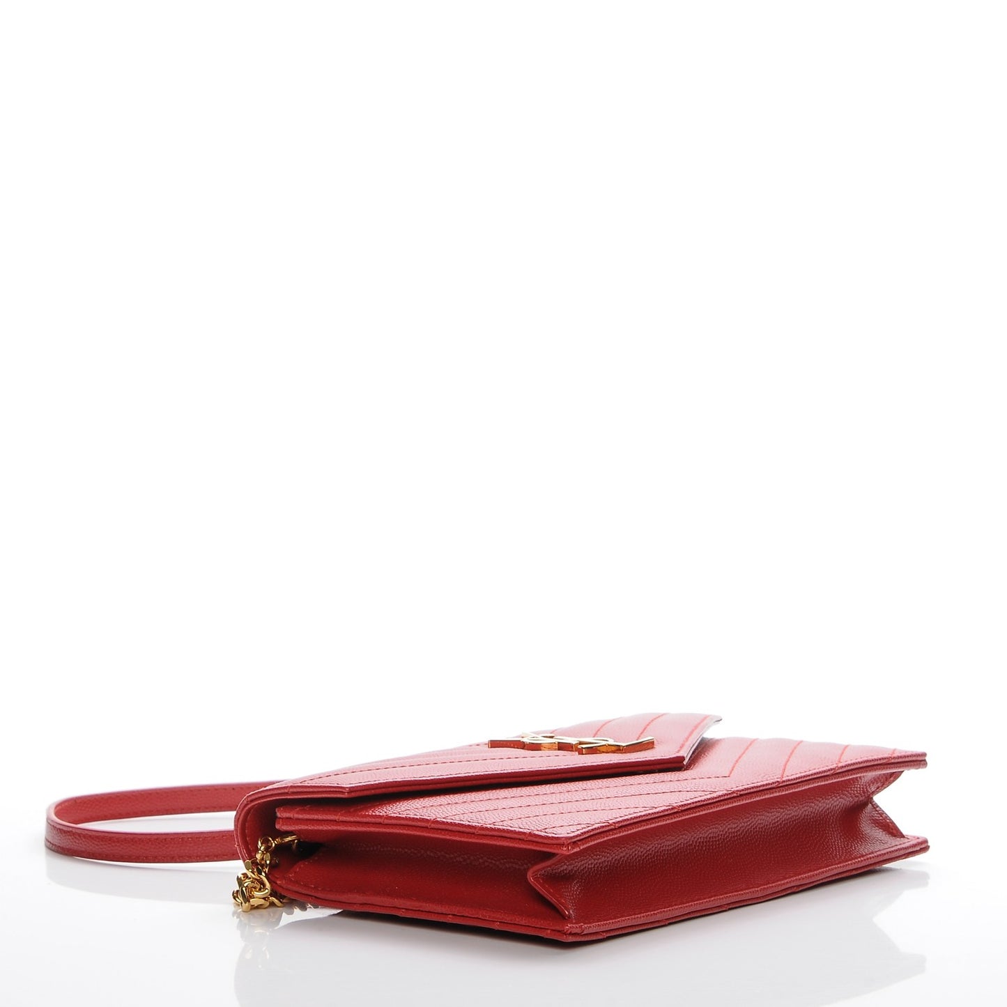 Grain De Poudre Matelasse Chevron Monogram Envelope Chain Wallet New Red