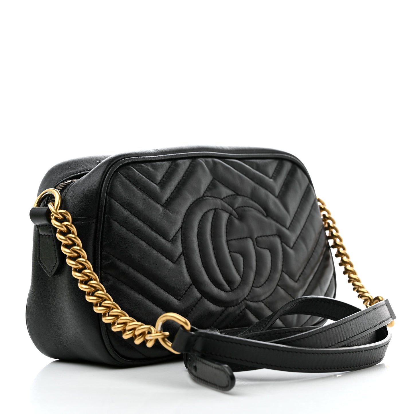Calfskin Matelasse Small GG Marmont Chain Shoulder Bag Black