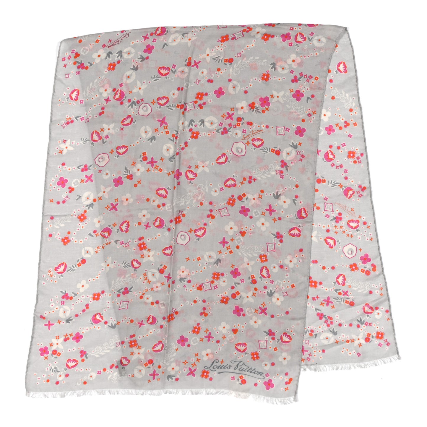 Cashmere Silk Wool Floral Stole Grey