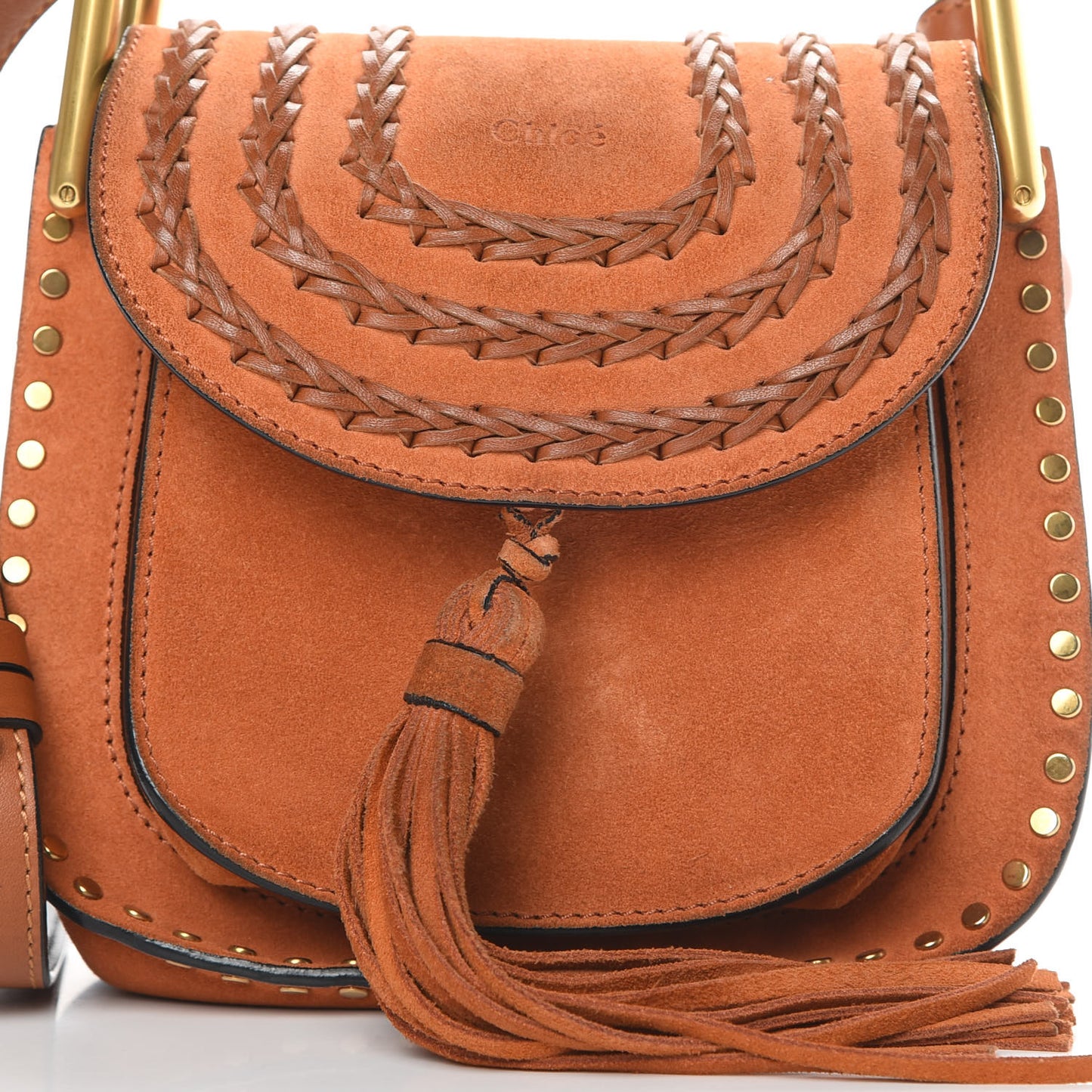 Suede Calfskin Braided Mini Hudson Shoulder Bag Caramel