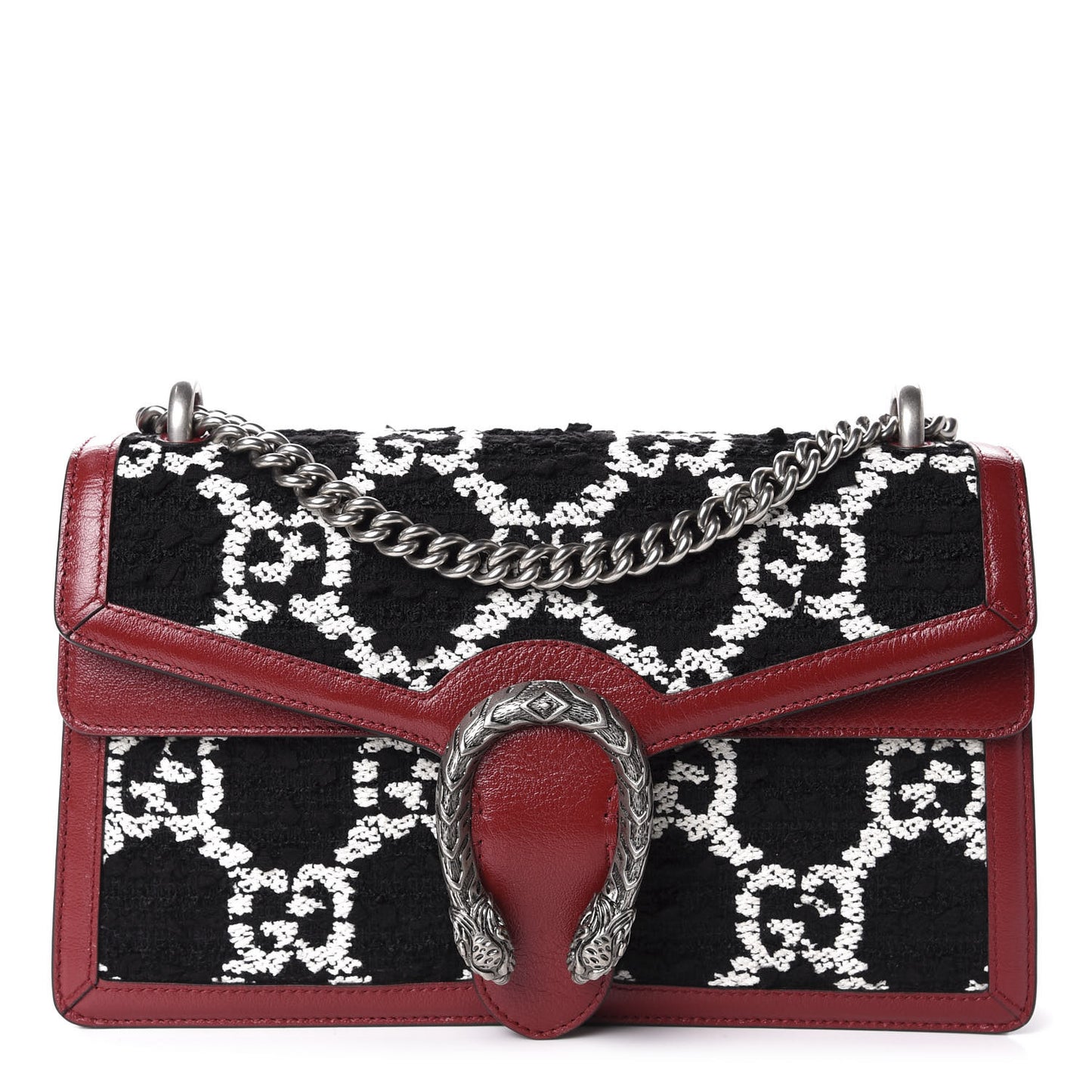 Tweed GG Monogram Small Dionysus Shoulder Bag Black White Romantic Cherry