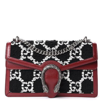 Gucci Tweed GG Monogram Small Dionysus Shoulder Bag Black White Romantic Cherry 1 of 14