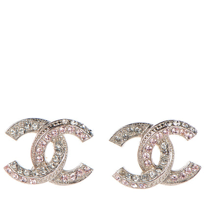 Chanel Crystal CC Earrings Silver Pink 1 of 6
