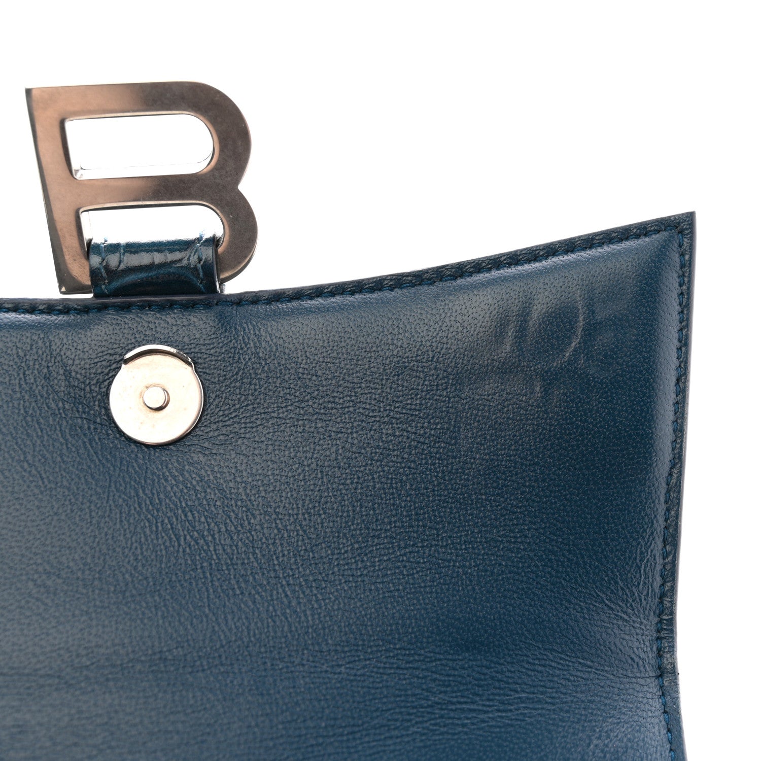 Balenciaga Shiny Calfskin Crocodile Embossed Hourglass Top Handle Bag XS Denim Blue 11 of 12