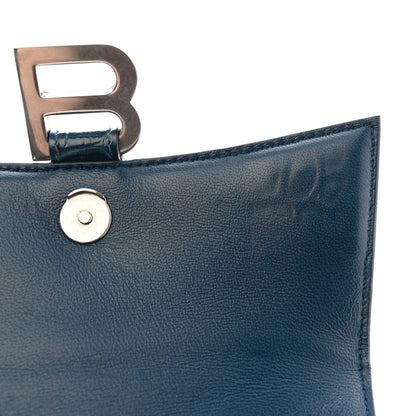 Balenciaga Shiny Calfskin Crocodile Embossed Hourglass Top Handle Bag XS Denim Blue 11 of 12