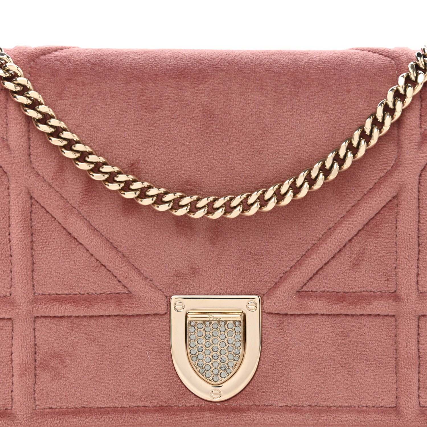Christian Dior Velvet Diorama Wallet on Chain Pouch Pink 8 of 11
