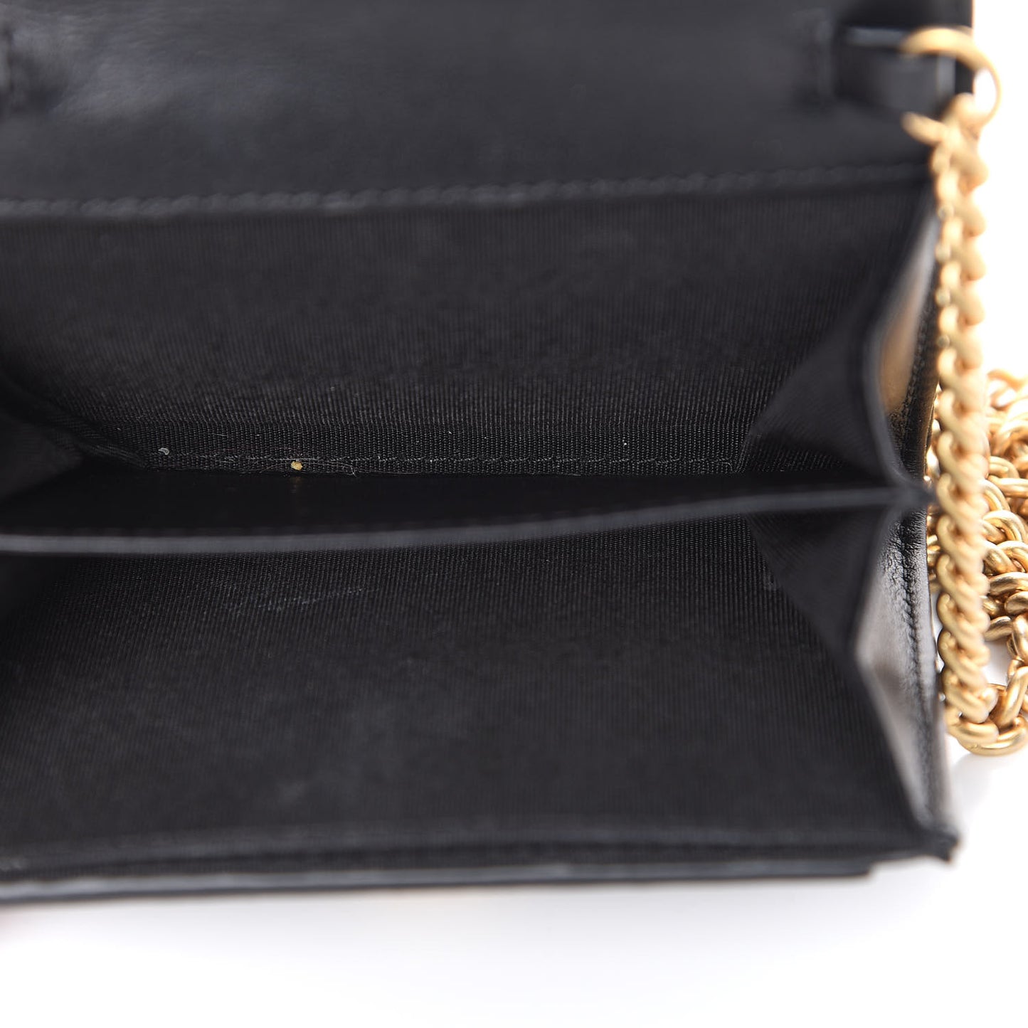 Snakeskin Calfskin Embossed Chevron Quilted CC Chain Wallet Black
