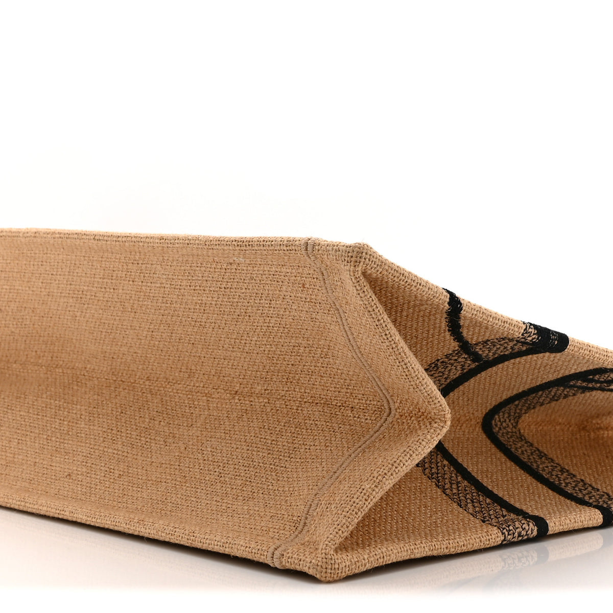 Canvas Jute Embroidered Medium Book Tote Black Beige