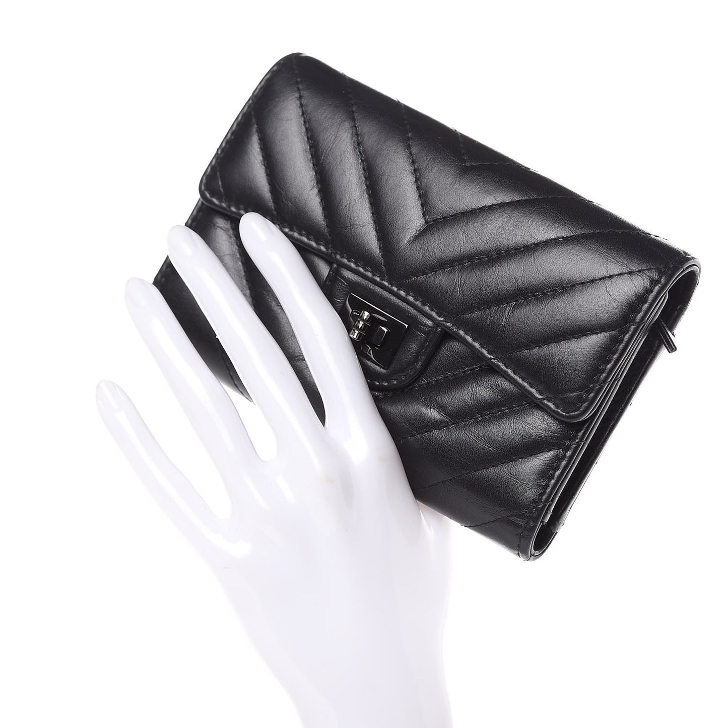 Aged Calfskin Chevron Quilted Reissue Medium Flap Wallet So Black