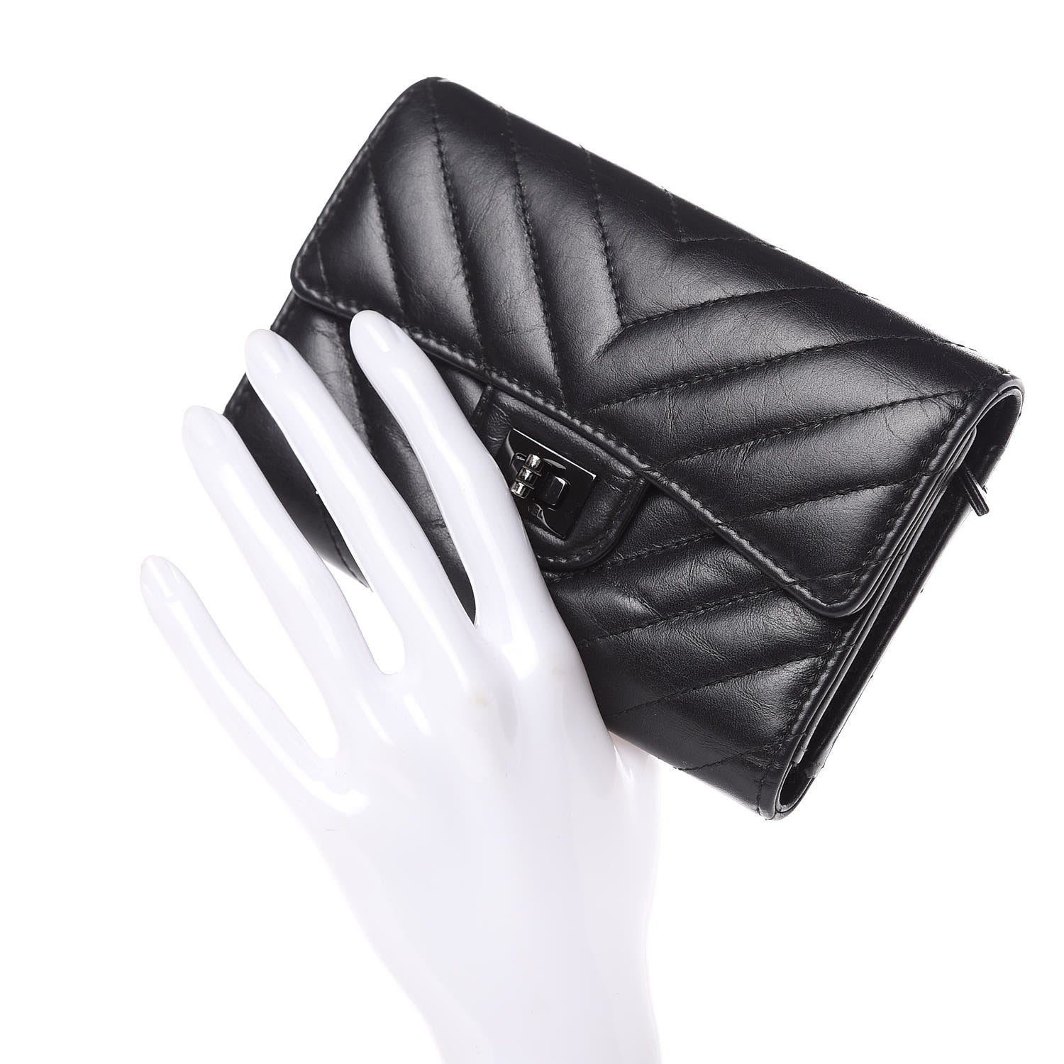 Chanel Aged Calfskin Chevron Quilted Reissue Medium Flap Wallet So Black 2 of 11