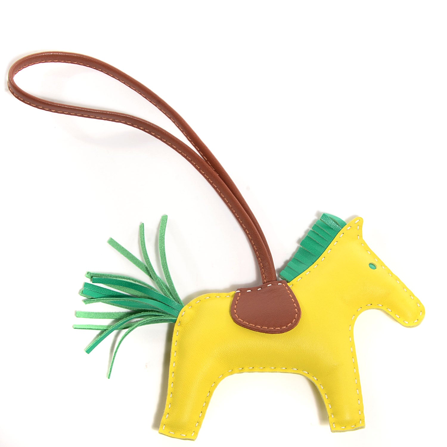 Hermes Milo Lambskin Grigri Rodeo Horse Bag Charm MM Lime Menthe Fauve 1 of 4