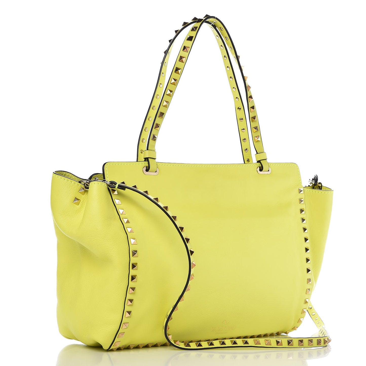 Vitello Medium Rockstud Tote Yellow Fluo