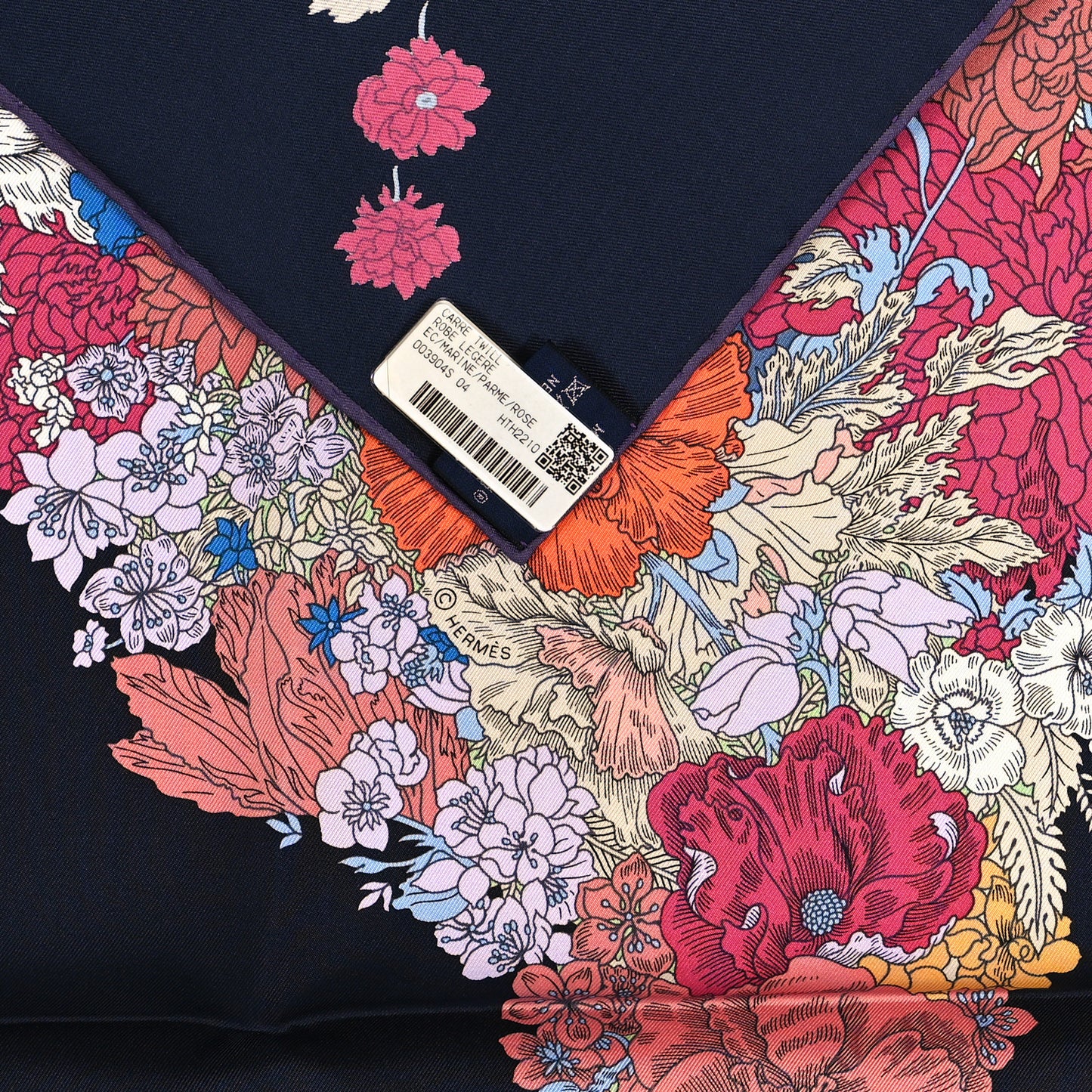 Silk Robe Legere Scarf 90 Marine Parme Rose