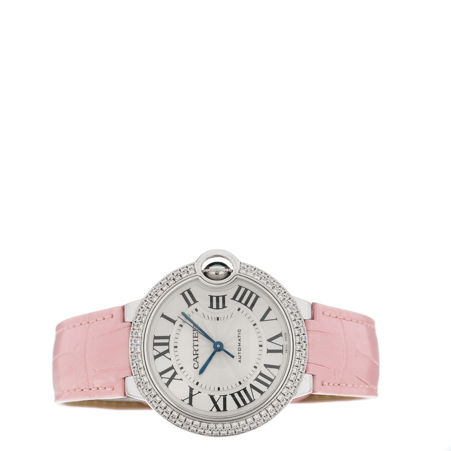 18K White Gold Alligator Diamond Bezel 36mm Ballon Bleu De Cartier Automatic Watch