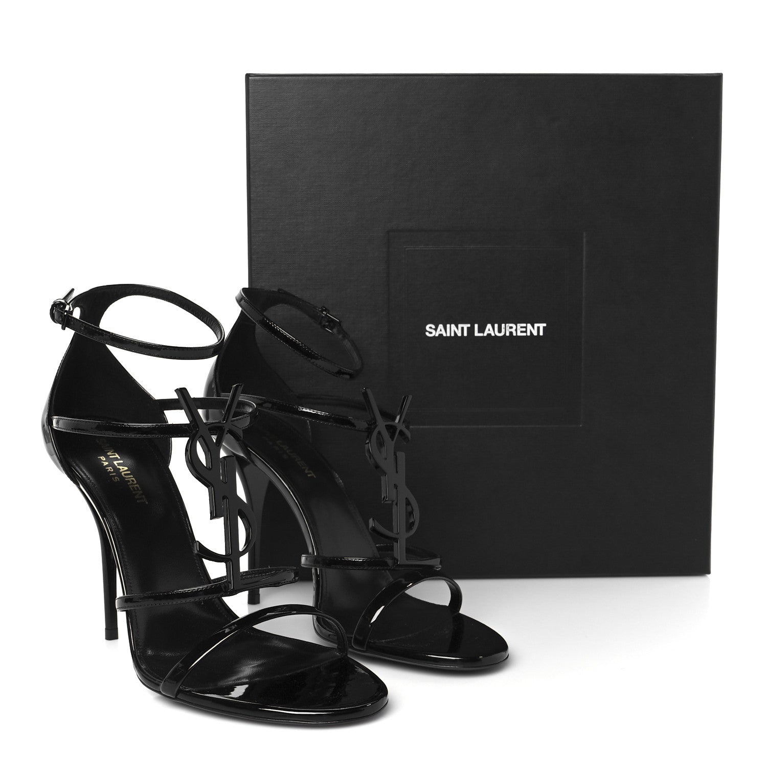 Saint Laurent Patent Cassandra 100 Ankle Strap Sandals 40.5 Black 10 of 10