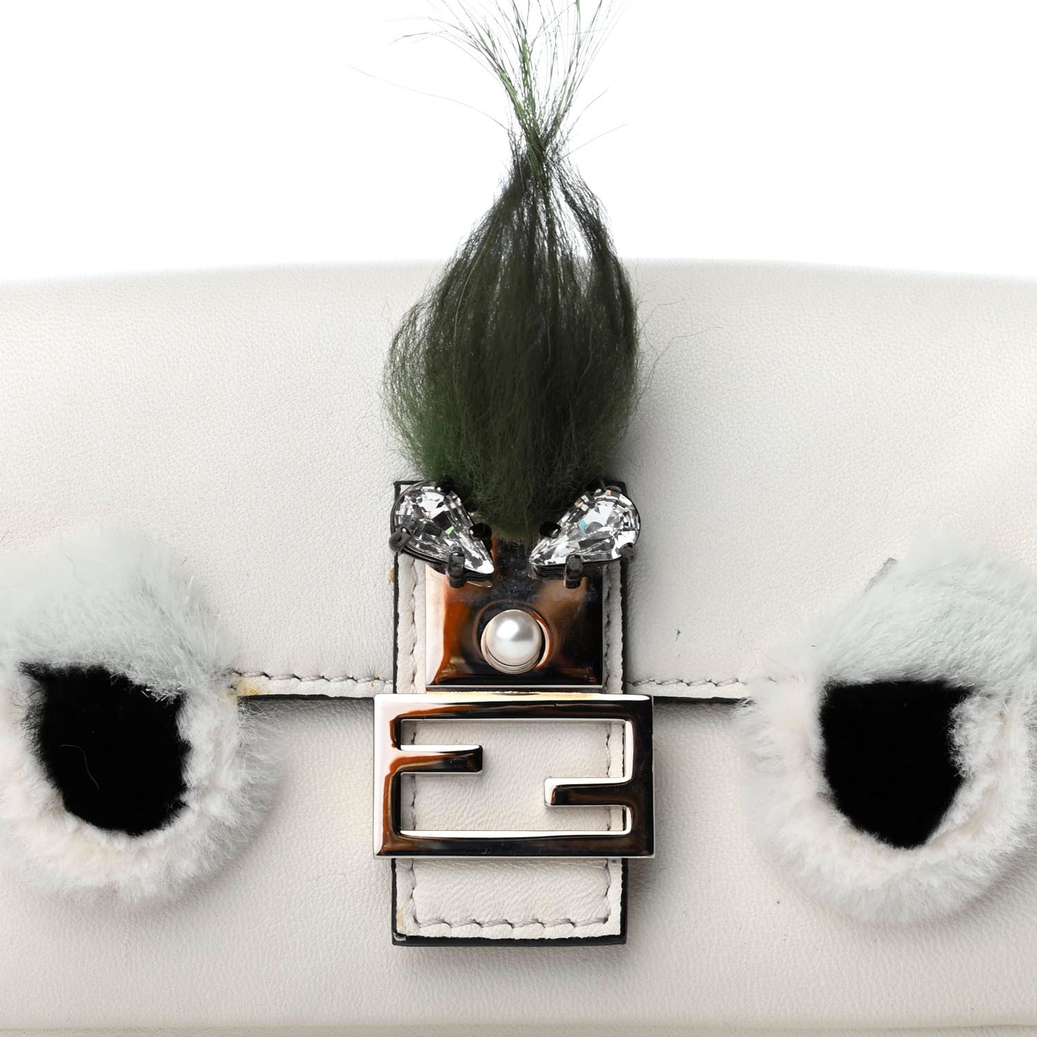 Fendi Calfskin Fox Mink Fur Monster Micro Baguette White 9 of 9