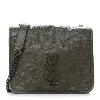 Saint Laurent Crinkled Calfskin Matelasse Monogram Niki Chain Wallet Khaki Militaire 1 of 12