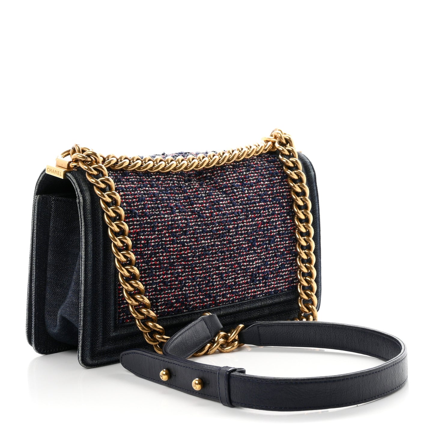 Tweed Denim Medium Boy Flap Navy Blue