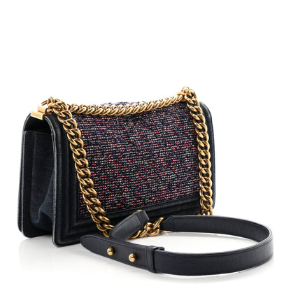 Chanel Tweed Denim Medium Boy Flap Navy Blue 2 of 9