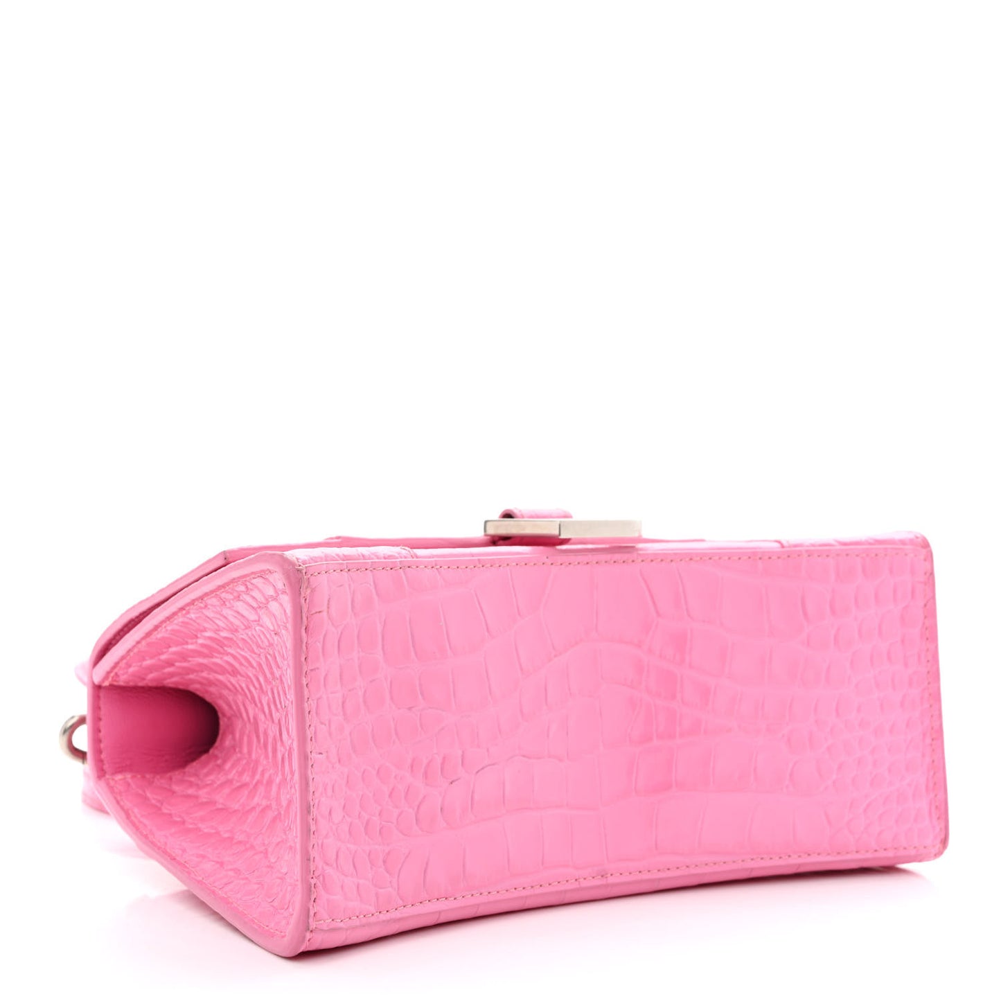Shiny Calfskin Crocodile Embossed Small Hourglass Top Handle Bag Baby Pink