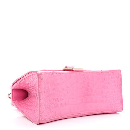 Balenciaga Shiny Calfskin Crocodile Embossed Small Hourglass Top Handle Bag Baby Pink 4 of 13