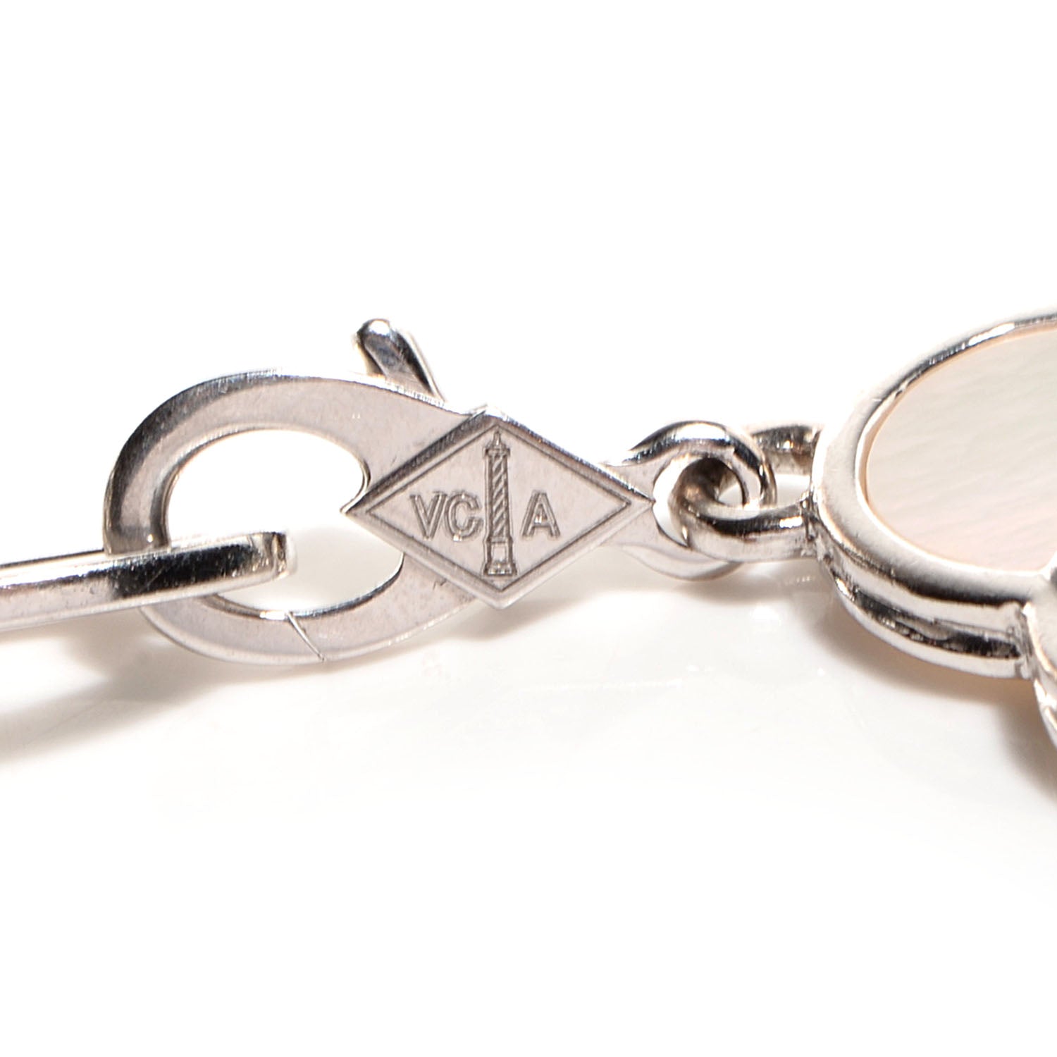Van Cleef & Arpels 18K White Gold Mother of Pearl Byzantine Alhambra Charm Bracelet 6 of 8