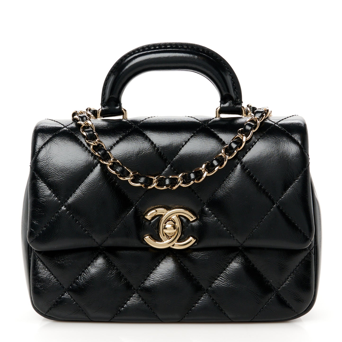 Shiny Lambskin Quilted Mini Coco Trip Flap Bag Black
