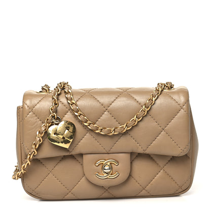 Chanel Lambskin Quilted Mini Heart Charms Flap Beige 1 of 13