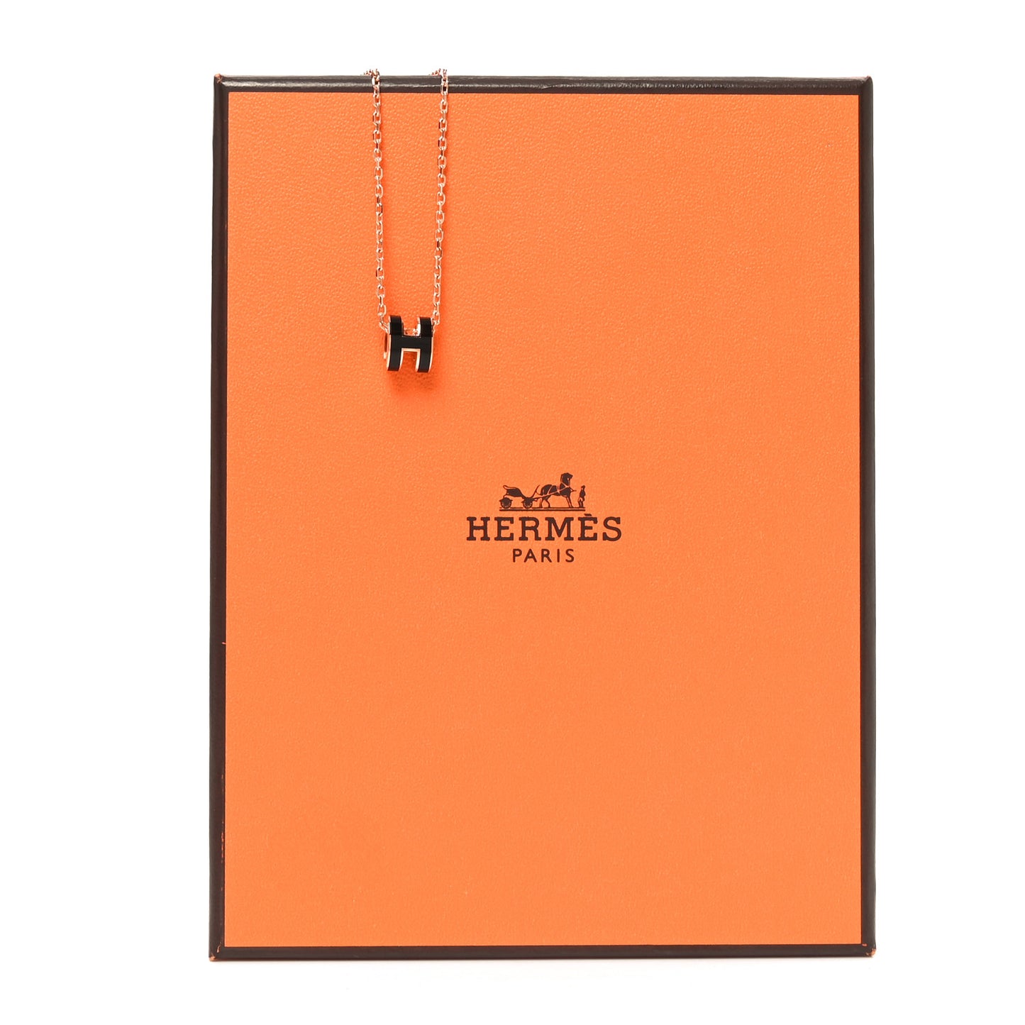Lacquered Rose Gold Mini Pop H Pendant Necklace Black