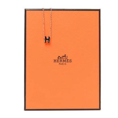 Hermes Lacquered Rose Gold Mini Pop H Pendant Necklace Black 5 of 5