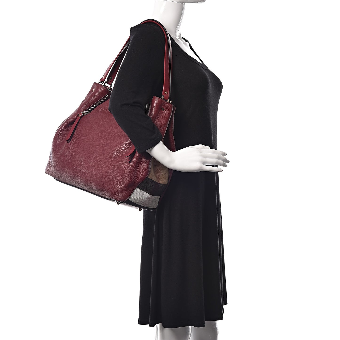 Grainy Calfskin House Check Medium Maidstone Burgundy Red
