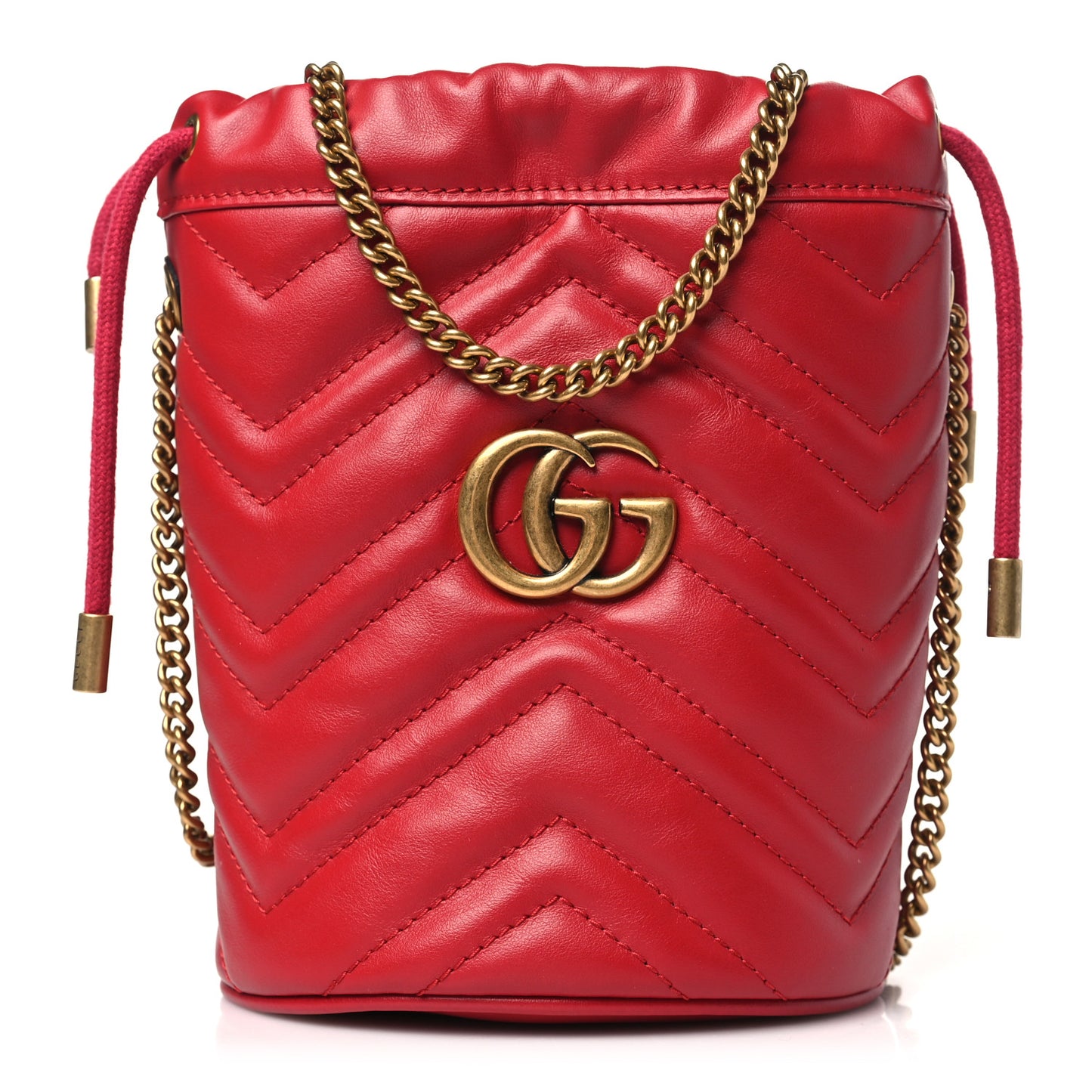 Calfskin Matelasse Mini GG Marmont 2.0 Bucket Bag Hibiscus Red