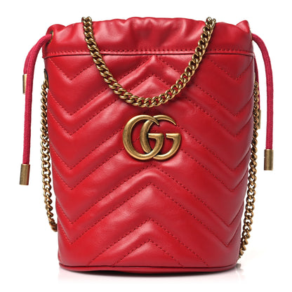 Gucci Calfskin Matelasse Mini GG Marmont 2.0 Bucket Bag Hibiscus Red 1 of 10