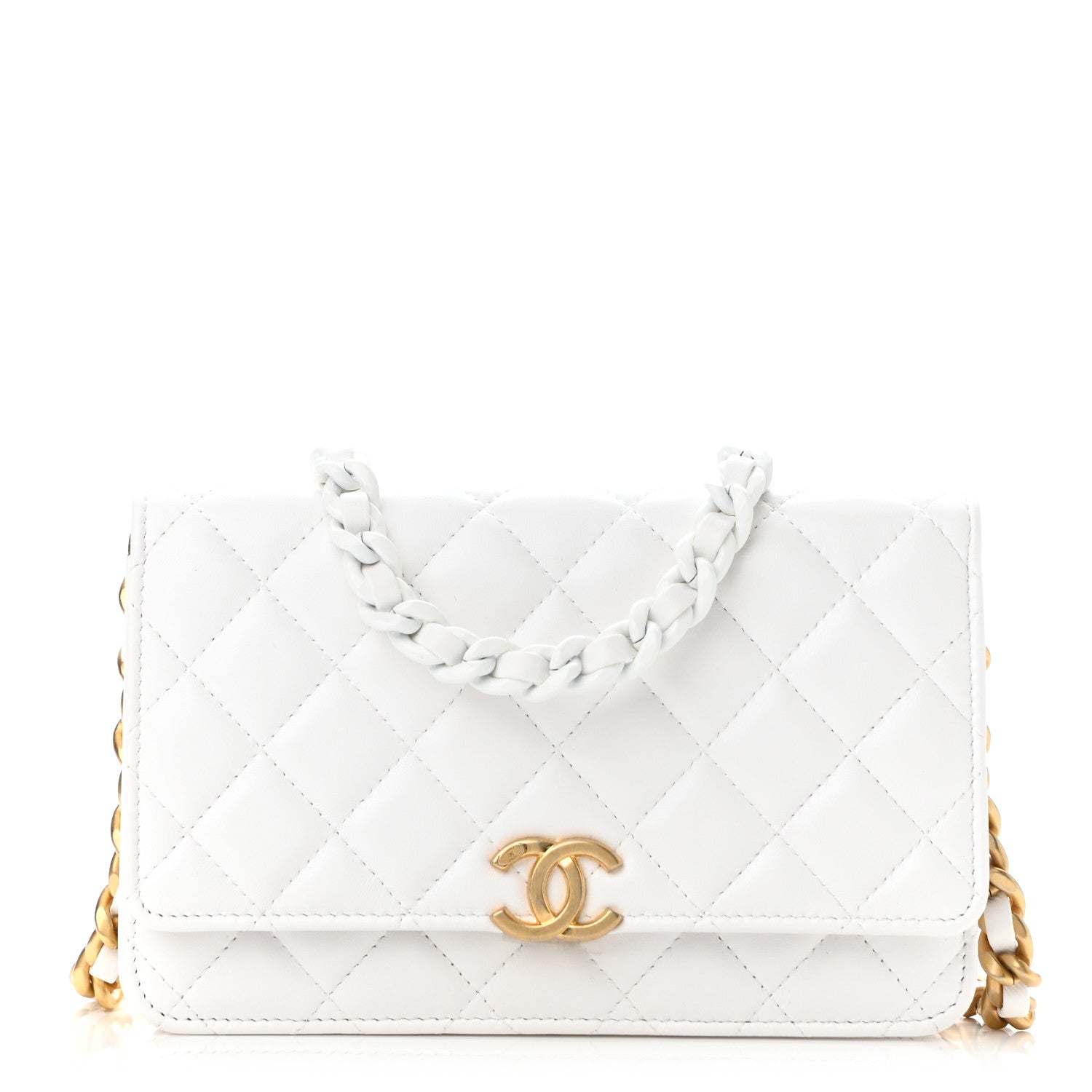 Chanel Lambskin Resin Quilted Wallet On Chain WOC White 1 of 13