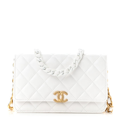 Chanel Lambskin Resin Quilted Wallet On Chain WOC White 1 of 13