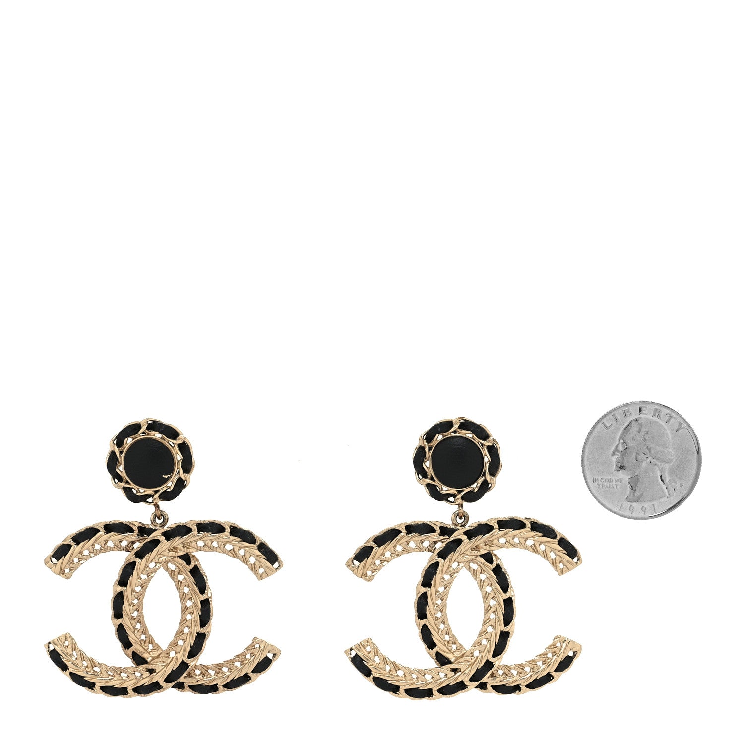 Chanel Lambskin CC Chain Drop Earrings Black Gold 2 of 5