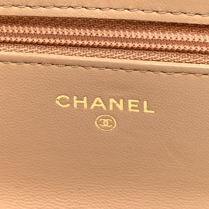 Chanel Lambskin Quilted CC Pearl Crush Wallet on Chain WOC Beige 6 of 11
