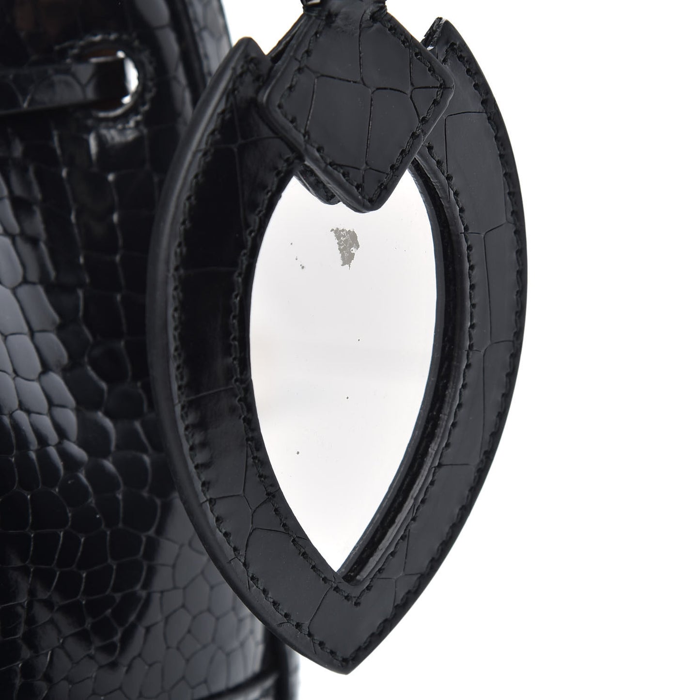 Calfskin Crocodile Embossed Drawstring Bucket Bag Black