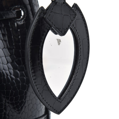 Alaia Calfskin Crocodile Embossed Drawstring Bucket Bag Black 8 of 8